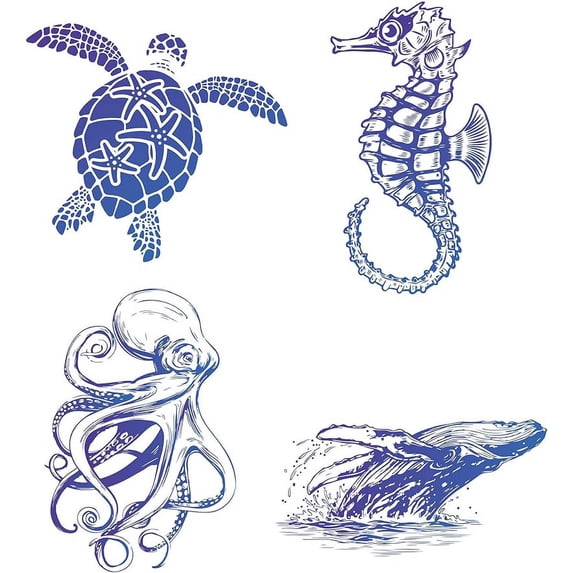 4PCS Sea Animal Window Decals Static Sea Turtles Glass Sliding Door ...
