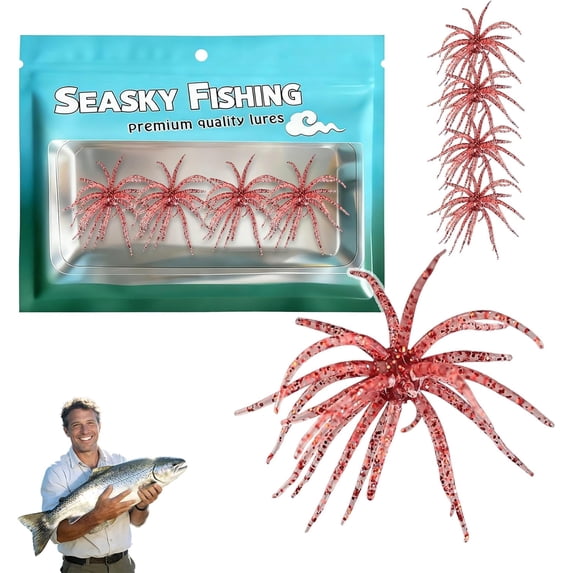 4PCS Sea urchin Bait, Slow Sinking TPR Swimbait, Tentacle Creature Lure with Reflective Stars