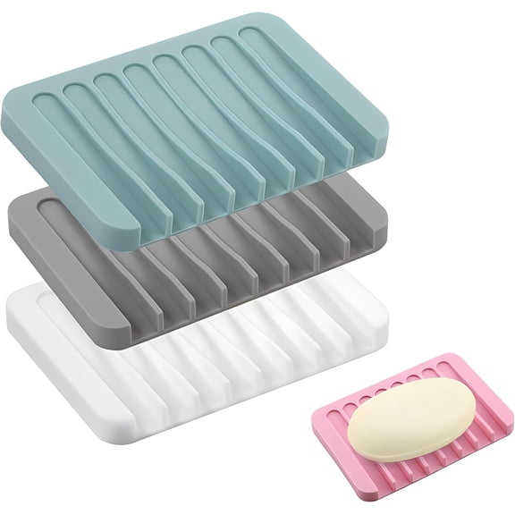 4PCS Self Draining Soap Holder Rack, Advanced Silicone Soap Dish Tray, Waterfall Drain, Suitable for Bathrooms, Kitchens, and Bathtubs, Extending Soap Life, Keeping Soap Bars Dry and Easy to Clean