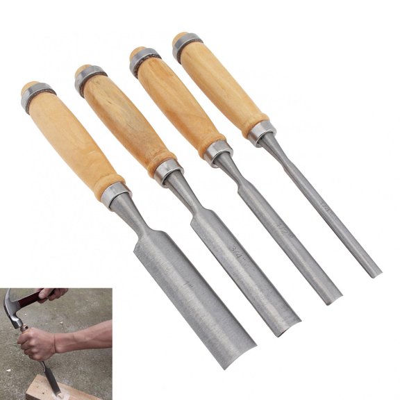 4PCS Semi-Circular Wood Chisel Set - Chrome Vanadium Steel Carpenter Carving Gouge Tools for Woodworkers