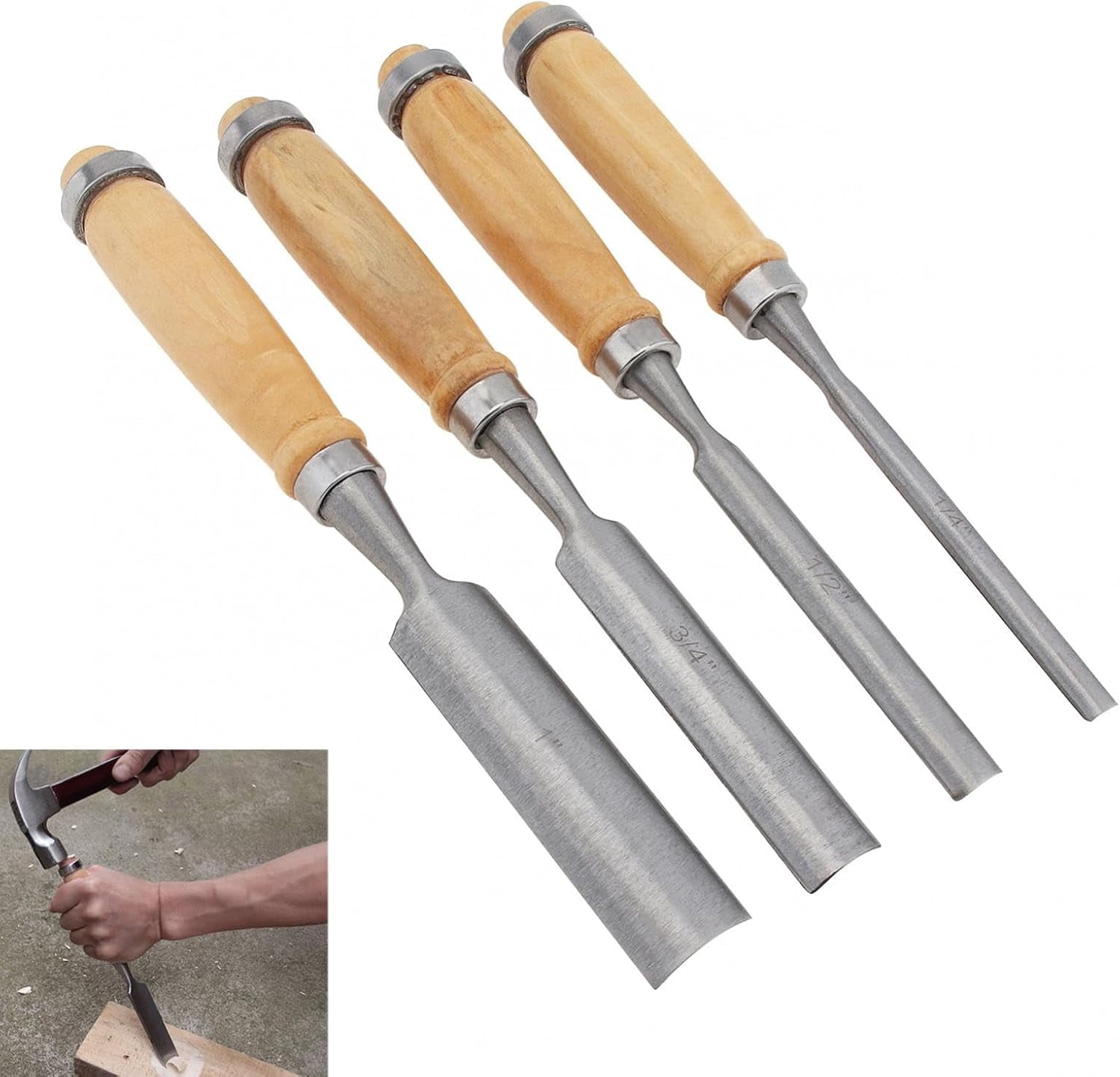 4PCS Semi-Circular Woodworking Chisel Set - Chrome Vanadium Steel ...