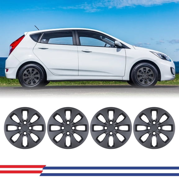 4PCS/Set 14 inch Hubcaps Compatible with 2012-2017 Hyundai Accent Hatchback/Sedan,Compatible with Steel Wheel,Snap-on with Retention Rings,Black Matte