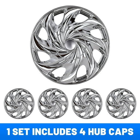 4PCS Set 15" Universal Hubcap Wheel Cover Replacement,Wheel Rim Cover Exterior Accessories,Snap On Car Truck SUV,ABS Material(15-Inch,Chrome)