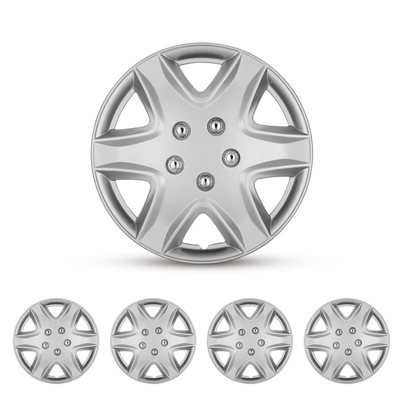 4PCS Set 15" Universal Wheel Covers Hubcaps,Wheel Rim Cover Replacement,Snap On Car Truck SUV,ABS&PC Material,Silver