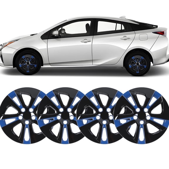 4PCS/Set 15" Wheel Rim Cover Hubcaps Compatible with 2016-2022 Toyota Prius/Prime & 2020-2024 Corolla Hybrid Replacement Snap on Hub Cap,Black Lacquer & Blue Lacquer