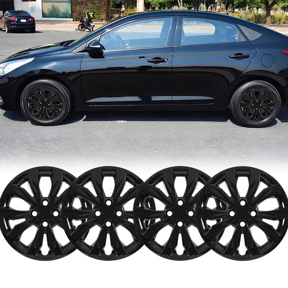 4PCS/Set 15 inch Hubcaps Compatible with 2018-2022 Hyundai Accent Sedan,Steel Wheel Compatible with 2018-2023 Kia Rio Sedan & Kia Rio5,Bolt-on Car Truck SUV Hub Cap,Black Lacquer