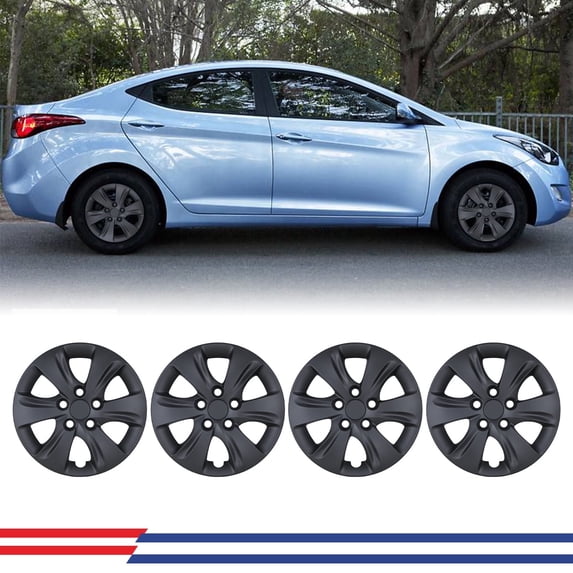 4PCS/Set 15 inch Hubcaps Compatible with 2011-2016 Hyundai Elantra Sedan,Compatible with Steel Wheel,Bolt-on Car Truck SUV Hub Cap,Black Matte