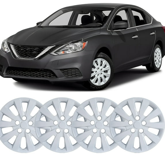 4PCS/Set 16" Hubcaps Compatible with 2013-2019 Nissan Sentra,Wheel Rim Covers Compatible with 2011-2017 Nissan Leaf,Heavy Duty PP Material Snap on Installation,White Lacquer