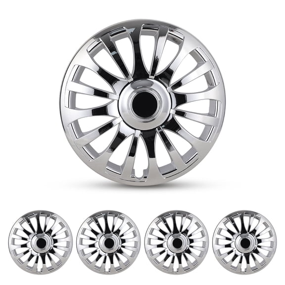 4PCS Set 16" Universal Wheel Covers Hubcaps,Compatible With Steel Wheels,Snap On Installation,ABS+PC,Chrome