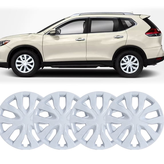 4PCS/Set 17" Wheel Rim Cover Hubcaps Compatible with 2014-2020 Nissan Rogue,Compatible with Steel Wheels,Snap on Installation,ABS+PC Material,White Lacquer