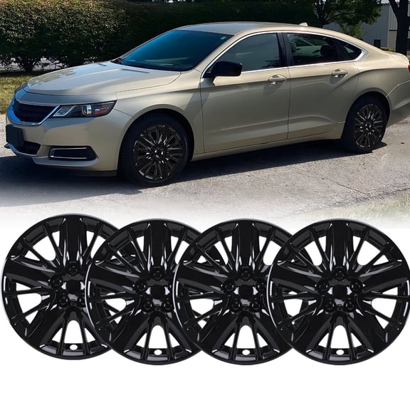 4PCS/Set 18" Steel Wheel Hubcaps for 2014-2020 Chevy Impala,Bolt-on Installation,Heavy Duty PP Material,Black Lacquer