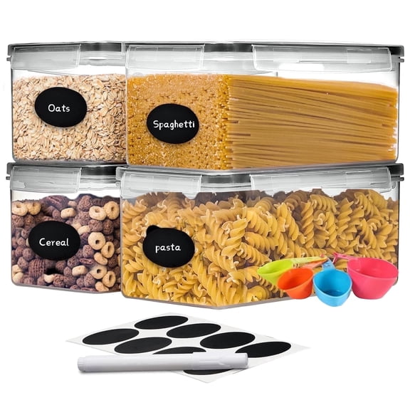 stusgo 3.2L/113OZ Pasta Containers, 4 Pcs Plastic Spaghetti Container for Long Noodles with Labelling Paper, Measuring Spoons、Pen