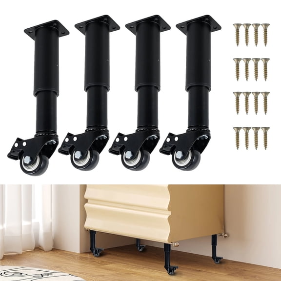 4PCS/Set Adjustable 7 To 10inch Furniture Legs With Swivel Caster Wheels Metal Replacement Support Legs For Cabinet Sofa Dresser ,Multiple Uses