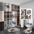 thumbnail image 1 of 4PCS/Set Wildlife Shower Curtain, Vintage Brown Rustic Wooden Board Deer Bear USA Flag Western Texas Star Barn Cabin Hunting Wild Animal Bathroom Decor, Non-Slip Bath Rugs, Cabin Rules, 1 of 7