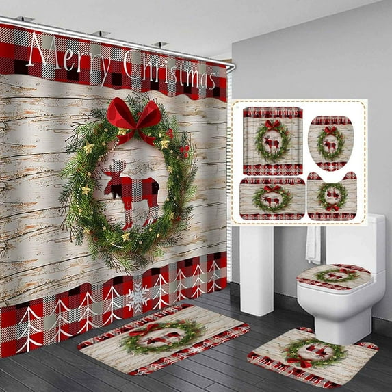 4PCS/Set Black Rustic Bear Shower Curtain, Country Farmhouse Mother Bear & Cute Baby Bears Wild Animal Bathroom Decor, Soft Fabric Bath Curtain, Non-slip Bathroom Mat Bath Rugs, Style 3