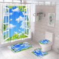 thumbnail image 1 of 4PCS/Set Blue Sky White Cloud Shower Curtain Fantasy Plant Leaves Rose Floral Pigeon Bathroom Decor Non-Slip Bath Rug Toilet Mat, 1 of 5