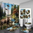 thumbnail image 1 of 4PCS/Set Camo Shower Curtain Set, Man Cave White Black American Flag Woodland Elk Moose Bear Wildlife Animal Hunting Rustic Cabin Bathroom Decor Non-slip Bath Rugs Gifts for Men Hunters, Deer Head, 1 of 7