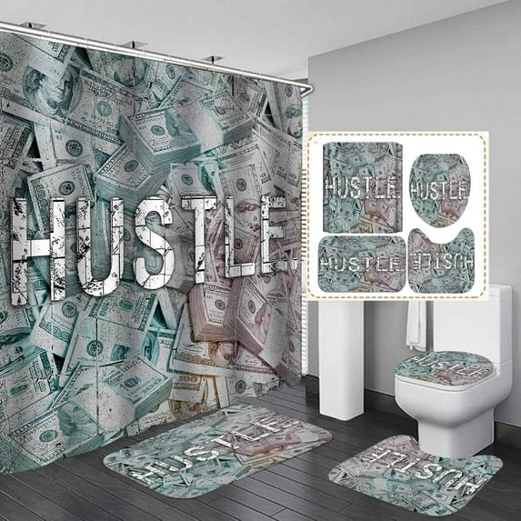 4PCS/Set Colorful Tie Dye Get Naked Shower Curtain, Creative Abstract Modern Art Black Font Funny Quote Bathroom Set, Non-Slip Bathroom Floor Mat Soft Toilet Carpet Bath Rug, Rainbow