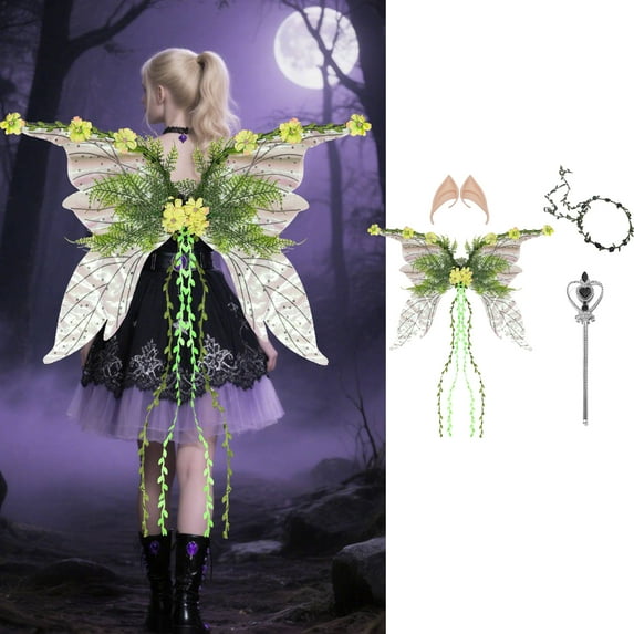 4PCS/Set Fairy Wings for Women - Mother Nature Costume Woodland Elf Wings with Colorful Flowers Leaves and Vines for Adults Butterfly Wings for Renaissance Renfaire Fairy Costume Photoshoot