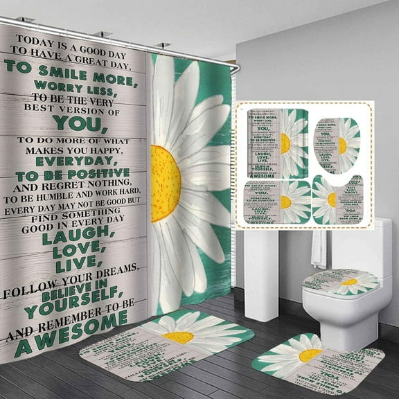 4PCS/Set Flower Yellow Butterfly Shower Curtain Waterproof Fabric Cloth Polyester Bath Curtain, Bathroom Rugs Bath Mat Toilet Lid Cover Elegant Bathroom Decor, 72"x72", Yellow Butterfly