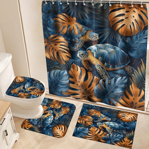 4PCS/Set Highland Cow Bathroom Funny Animal Highland Cow Sitting on The Toilet Reading a Newspaper Shower Curtains for Bathroom Decor,Black Grey Bathroom Decor,Waterproof Fabric Bath Curtain
