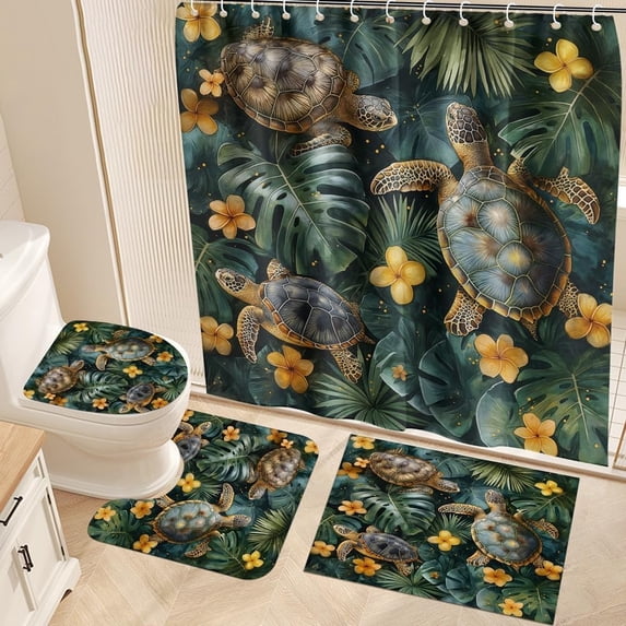 4PCS/Set Highland Cow Bathroom Funny Animal Highland Cow Sitting on The Toilet Reading a Newspaper Shower Curtains for Bathroom Decor,Black Grey Bathroom Decor,Waterproof Fabric Bath Curtain