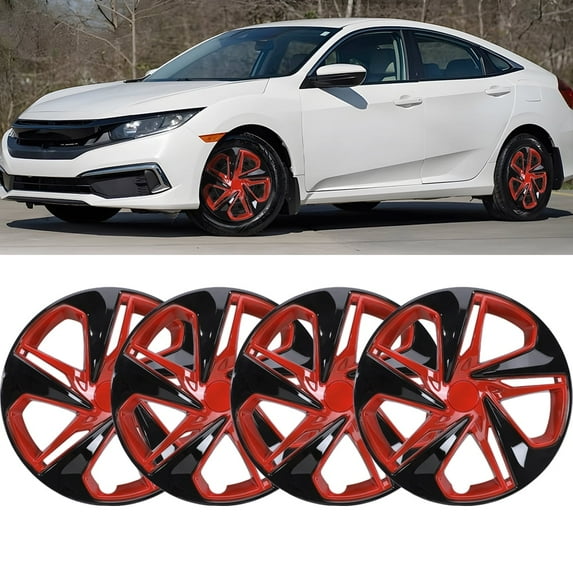 4PCS/Set Hubcap Compatible with 2016-2025 Honda Civic Sedan,16" Wheel Rim Cover Compatible with Steel Wheels,Snap on Installation,Black Lacquer & Red Lacquer