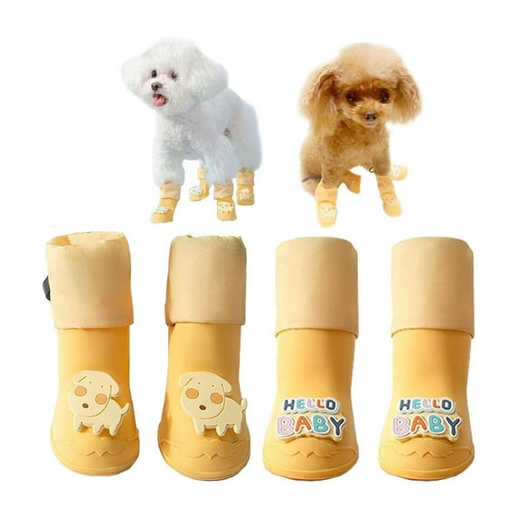 4PCS Set, Ideal for Medium & Small Pups, Yellow Protective Waterproof Dog Boots for Snow & Rain