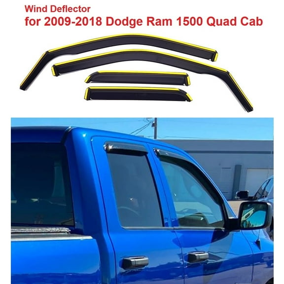 4PCS/Set In-Channel Wind Deflector for 2009-2018 Dodge Ram 1500 Quad Cab, Gloss Black