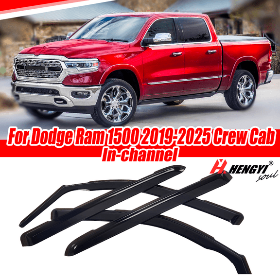 4PCS/Set In-Channel Wind Deflector for Dodge Ram 1500 2019-2025 Crew Cab, Rain Guard Window Visor, Gloss Black
