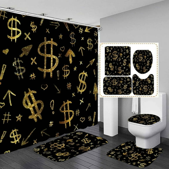 4PCS/Set Money Shower Curtain set, Hundred US Dollar Bills Cash Benjamin Franklin Profile Luxury Modern Bathroom Decor, Waterproof Fabric Bath Curtain, Non-slip Bath Rugs Toilet Mats, Paper Money