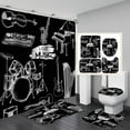thumbnail image 1 of 4PCS/Set Pop Music Shower Curtain, Electric Guitar Drum Kit Microphone Musical Instruments Cool Modern Bathroom Decor, Waterproof Fabric Shower Curtain, Non-Slip Bath Rugs Toilet Mats, Band, 1 of 7