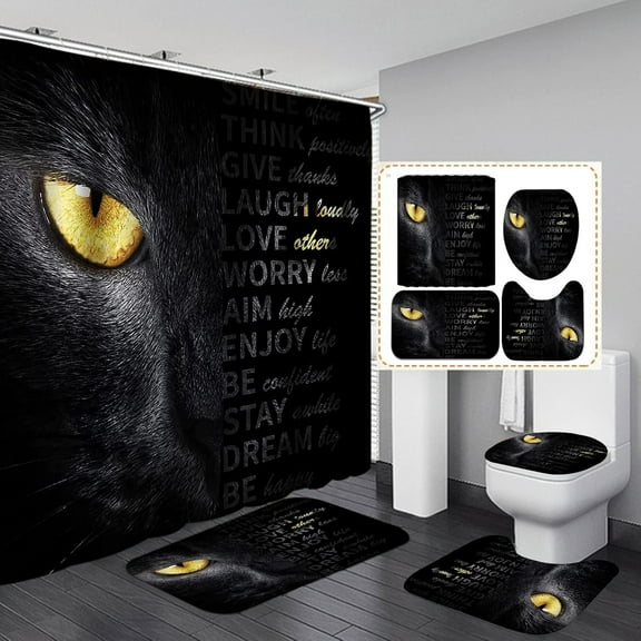 4PCS/Set Powerful Lion King Shower Curtain set, Black and White African Safari Animals Motivational Inspirational Quotes Bathroom Decor, Non-slip Bath Rugs Toilet Mats, It's Not Over When You Lose