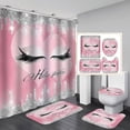 thumbnail image 1 of 4PCS/Set Pretty Eyelash Shower Curtain set Waterproof Cloth Polyester Bath Curtain Bathtub Curtains, Bathroom Carpet Bath Mat Toilet Rugs, Bathroom Decor, 72"x72", Bling Pink Hello Gorgeous, 1 of 7