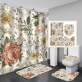 thumbnail image 1 of 4PCS/Set Raindrops Teal Rose Shower Curtain, Blooming Floral Romantic Valentine's Day Bathroom Decor, Waterproof Fabric Grey Bath Curtain, Non-Slip Bath Rugs Toilet Mat, Teal Butterfly, 1 of 7