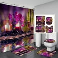 thumbnail image 1 of 4PCS/Set Spa Zen Shower Curtain set, Black Massage Stone White Candle Japanese Art Tranquil Relaxing Spiritual Meditation Bathroom Decor, Non-slip Bath Mat, Gifts for Women, Purple Orchid & Candle, 1 of 7