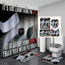 4PCS/Set Sports Shower Curtain sets, Ice Hockey Championship Positive Inspirational Quotes Bathroom Decor, Non-slip Bath Rugs Toilet Mat, Gifts for Men Husband, Being Better Than You Were Yesterday