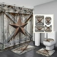 thumbnail image 1 of 4PCS/Set Western Texas Star on Rustic Panel Shower Curtain set, Vintage Country Wood Barn Plank Bathroom Decor, Fabric Bath Curtain Non-slip Bathroom Mat Bath Carpet Toilet Rug, Rusty Star, 1 of 7