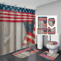 4PCS/Set Western Texas Star Shower Curtain Set, Waterproof Fabric Bath Curtain, Rustic Barn Wooden Board Plank Country Farmhouse Bathroom Decor, Non-Slip Bathroom Mat Bath Rugs, Primitive Berries