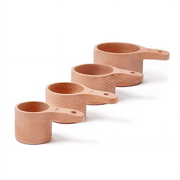 4PCS/Set Wood Measuring Cups Handcrafted with Polish for Baking Cooking Spice Coffee Tea Milk Powder