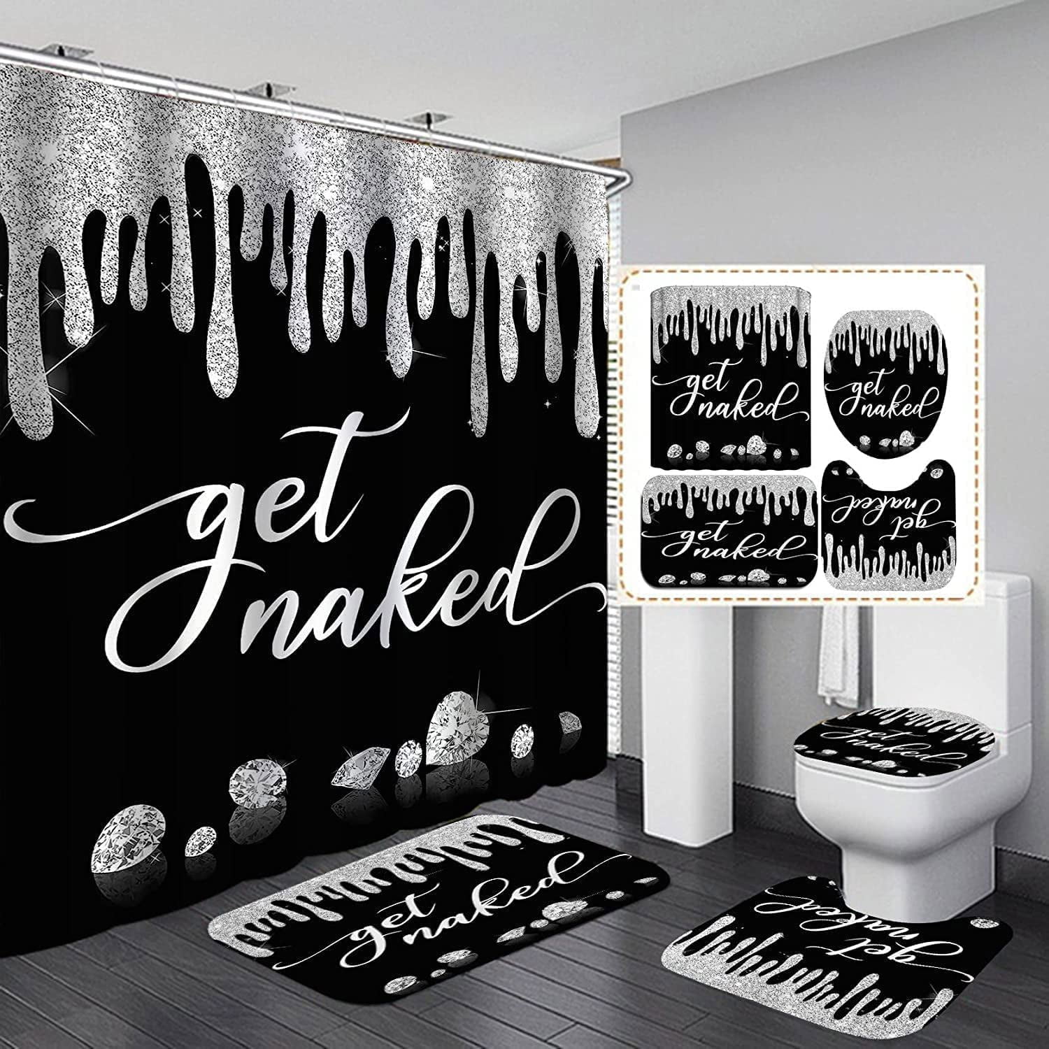 4pcs Sets Inspirational Quotes Shower Curtains Black Motivational Art