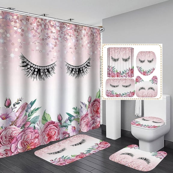 4PCS Sexy African American Women Shower Curtain Sets with Rugs, Waterproof Fabric Black White Shower Curtain, Hello Gorgeous Positive Quotes Black Girl Afro Black Woman Fashion Bathroom Decor