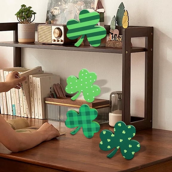 4PCS Shamrock St Patricks Day Wooden Signs Decorations,Wooden St. Patrick's Day Tiered Tray Decor Set of 4,Green Clover Saint Patrick Day Table Top Decoration for Home,Shelf,Door,Office Party