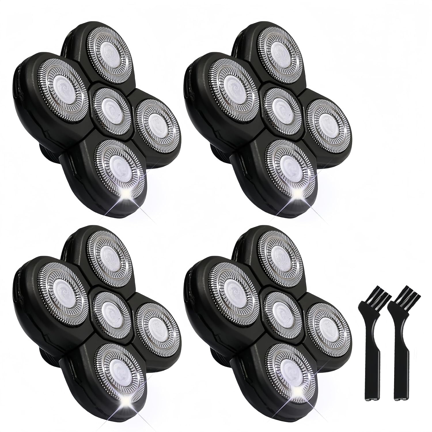 4PCS Shaver Replacement Blades for Head Shaver, 5 Blades Shaver Heads for Bald Men, Head and Face Electric Razor Shaver Heads, 2 Cleaning Brush