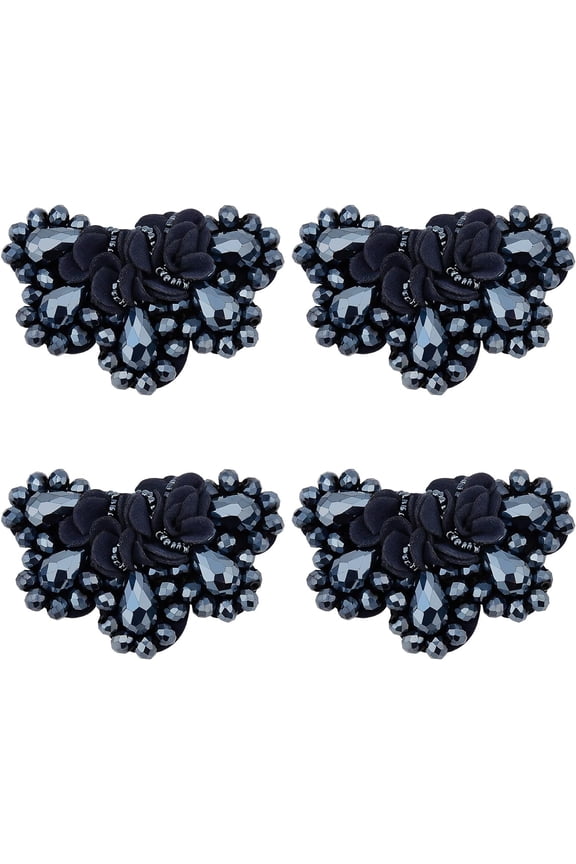4PCS Shoe Charms Glude on Black Rhinestone Shoe Oraments Wedding Bridal Shoe Elegant Rhinestones Flower for Jewelry Shoes Clothing Bags Hats Decoration (No Clips) Black
