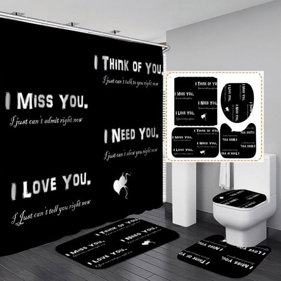 4PCS Shower Curtain Sets With Rugs Waterproof Polyester Fabric Bathroom Curtains + Bath Rugs Toilet Mat Toilet Lid Rug