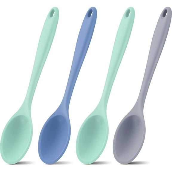 4PCS Silicone Mixing Spoons for Cooking Heat Resistant, Large Silicone Basting Spoon Utensil Spoon Non-stick Serving Spoon for Mixing, Baking, Serving and Stirring