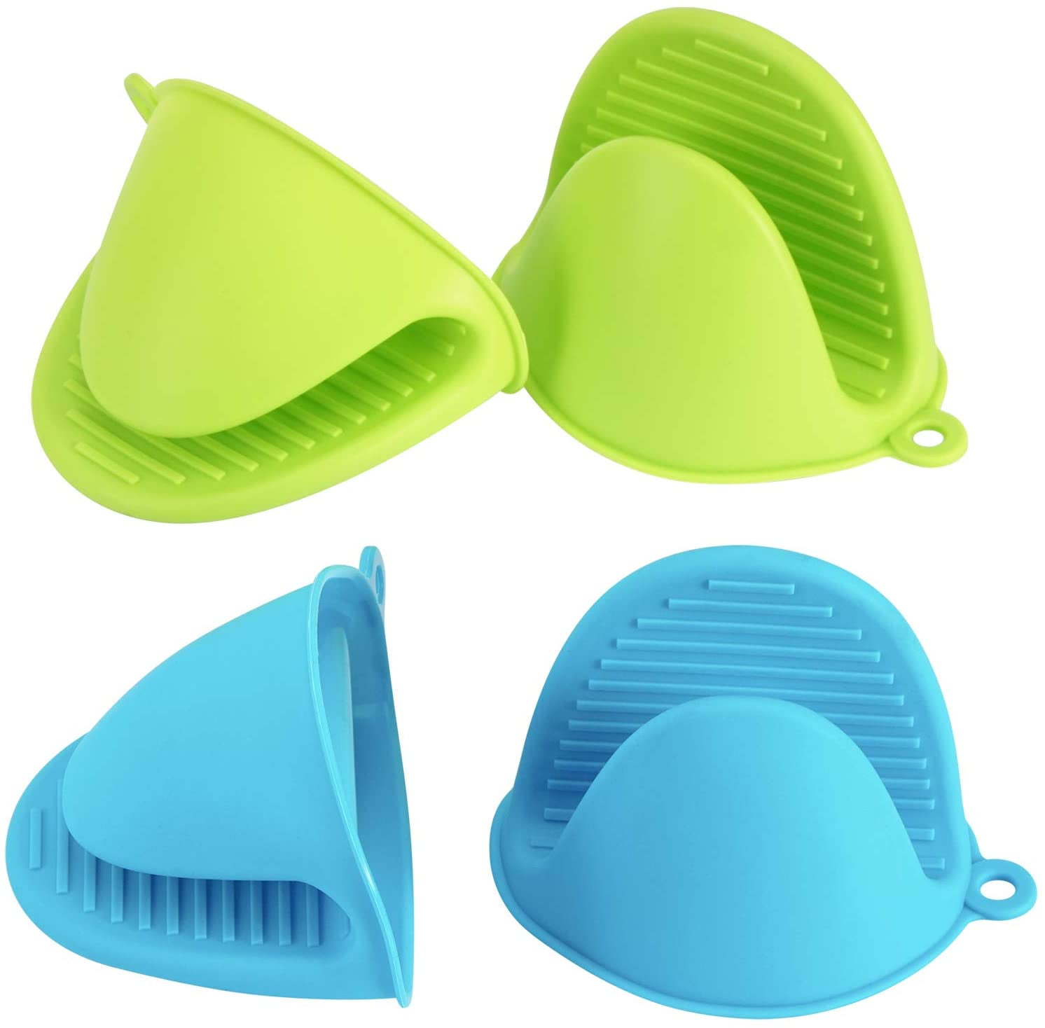 4PCS Silicone Oven Mitts Heat Resistant, Silicone Potholders for Kitchen, Mini Rubber Oven Glove Kitchen Mittens, Cute Cooking Mitts (Blue and Green)