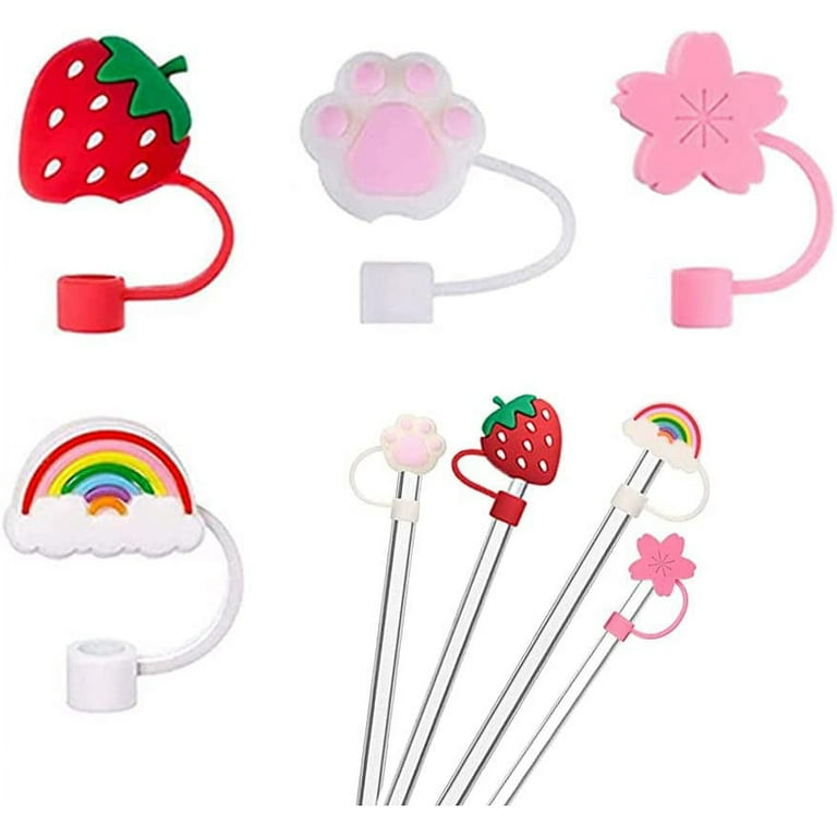 4PCS Silicone Straw Tips Cover Cute Straws Topper Reusable Drinking Tips  Lids Dust-proof Straw Plugs Fit for 6-8mm Straws (Excluded Straw) 