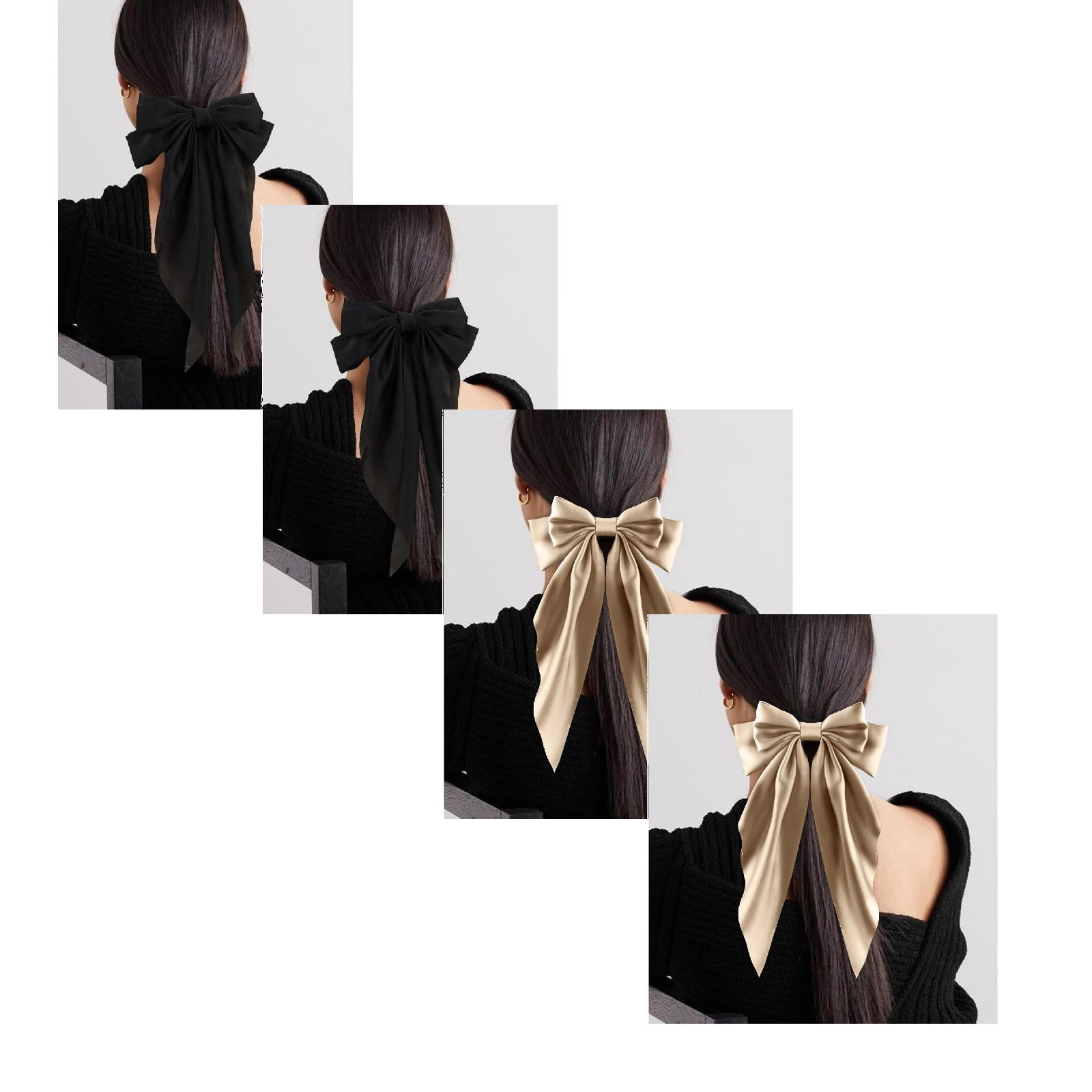 2 Rubans Satin Cheveux Femme - Accessoire Coiffure élégant - Pour Queue, Chignon, Bandeau - Longueur Ajustable - Noir